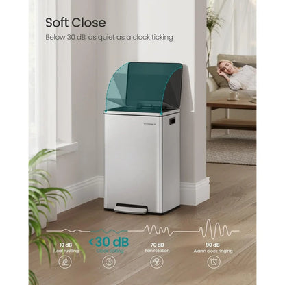 SONGMICS Trash Can, 13-Gallon Gabbage Can, with 15 Trash Bags, Stainless Steel, with Soft-Close Lid, Removable Inner Bucket