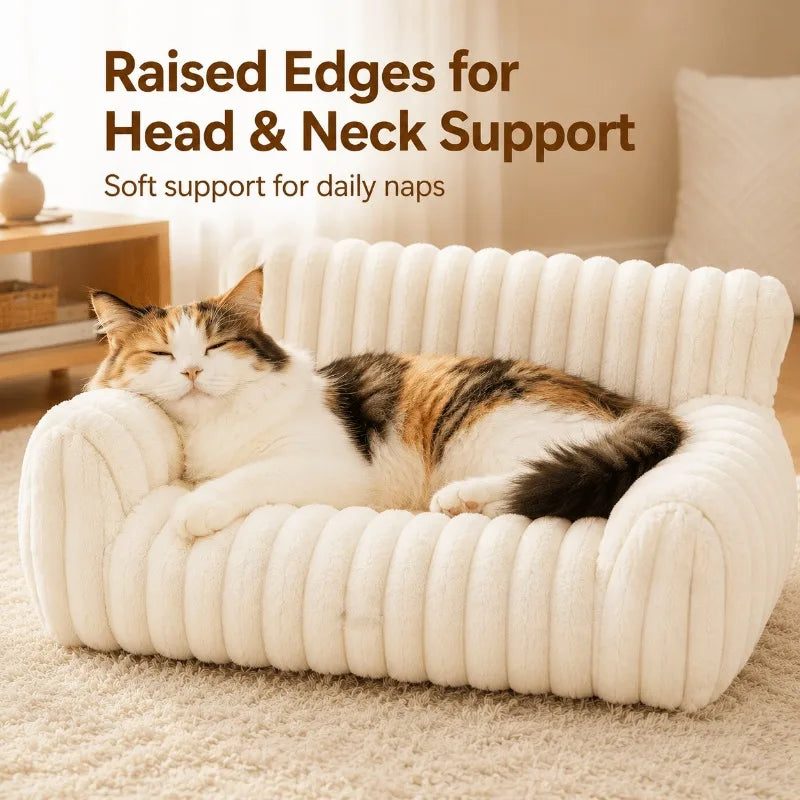 Cute Cat Couch for Pets - Fluffy Cat beds with Premium Soft Corduroy Fleece, Fuzzy Cats beds for Indoor Cats with Removable Washable Cover, Supportive Pet Sofa