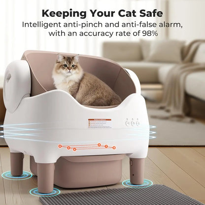 Automatic Self Cleaning Cat Litter Box with APP Control, Open Top Design, Anti-Pinch & Odor-Free, for Multiple Cats