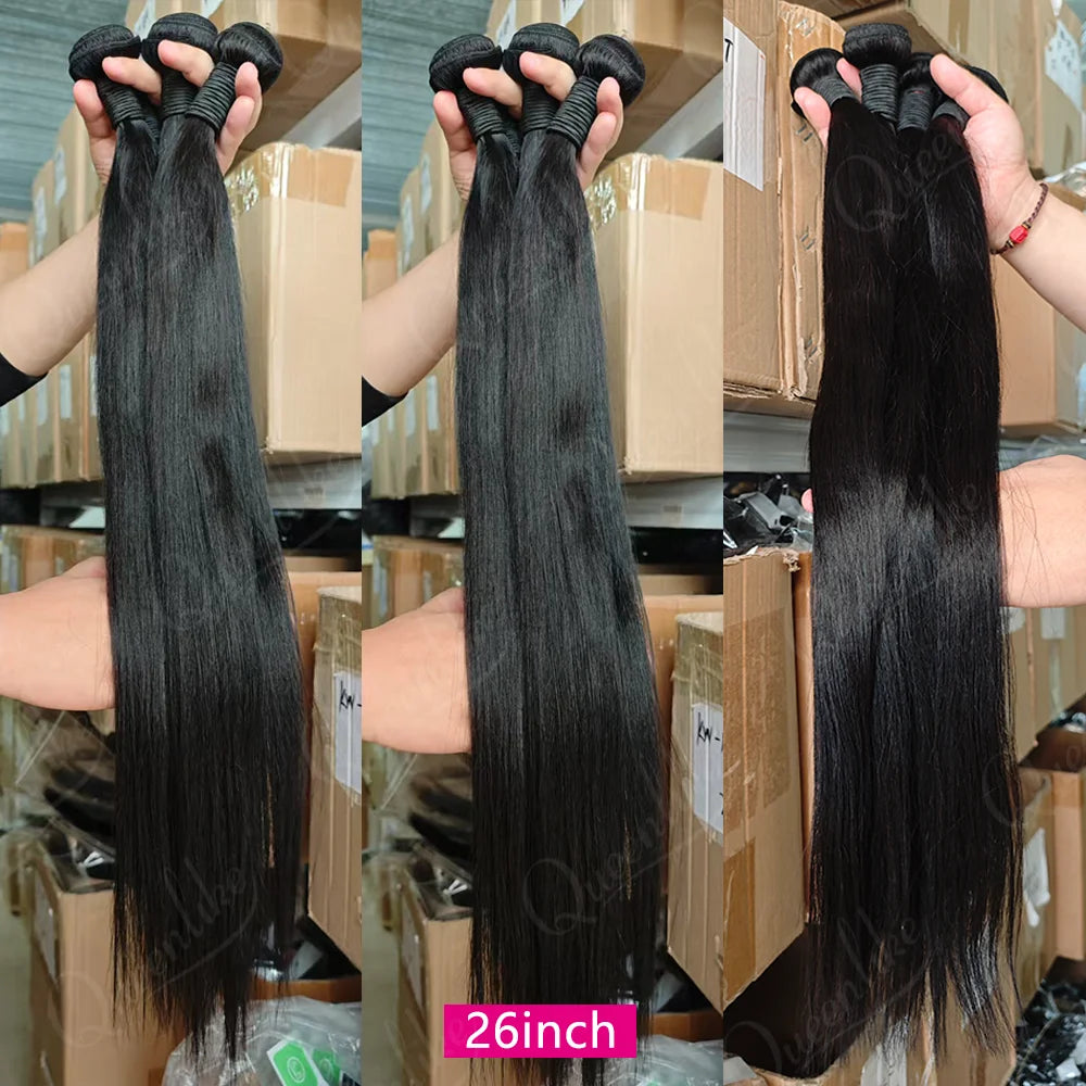 30 40inch Straight Human Hair Bundles with 5x5/6x6 Closure Brazilian Raw Bundles 100%Human Hair 13x4 Frontal Closure And Bundles