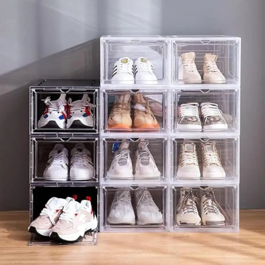 Stackable Clear Shoe Storage Boxes With Magnetic Door