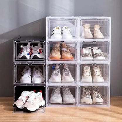 Stackable Clear Shoe Storage Boxes With Magnetic Door
