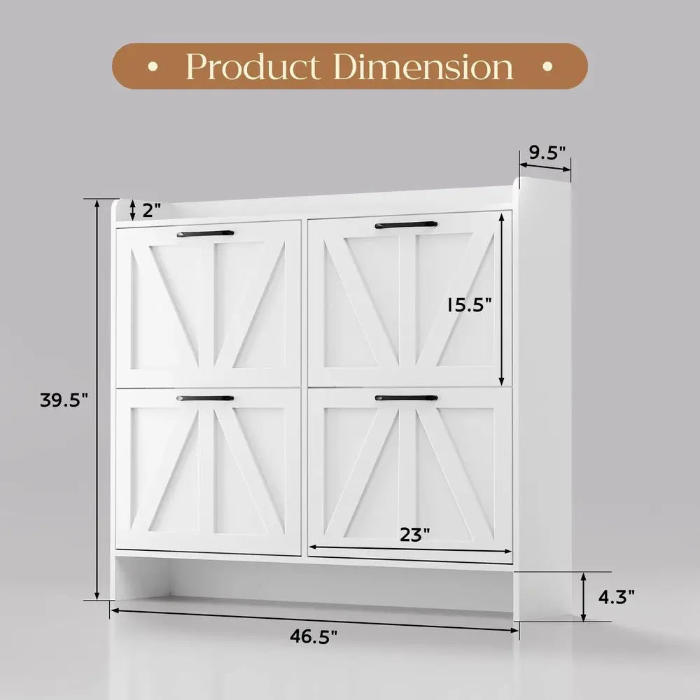 Shoe Storage Cabinet with 4 Flip Drawers, Freestanding Shoe Cabinet, Slim Shoe Organizer with Wood Legs for Entryway, White