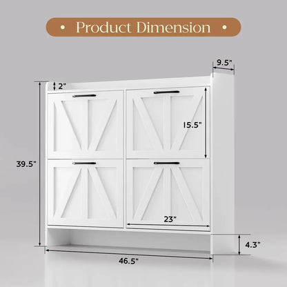 Shoe Storage Cabinet with 4 Flip Drawers, Freestanding Shoe Cabinet, Slim Shoe Organizer with Wood Legs for Entryway, White