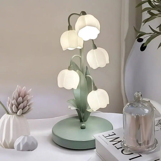 Flower Lamp for Home,Bedside Vintage Table Lamps,5 Lily of The Valley Reading Lights,3 Colors Modes Kawaii Bedside Lamp Decor,wi