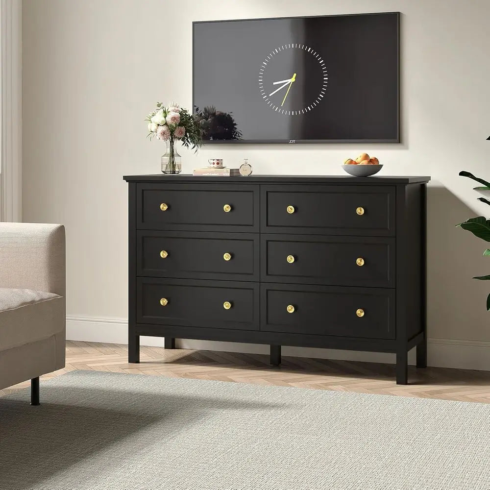 Elegant 6-Drawer Double Dresser with Deep Drawers and Metal Handles, Wood Dressers & Chests for Bedroom and Hallway Storage