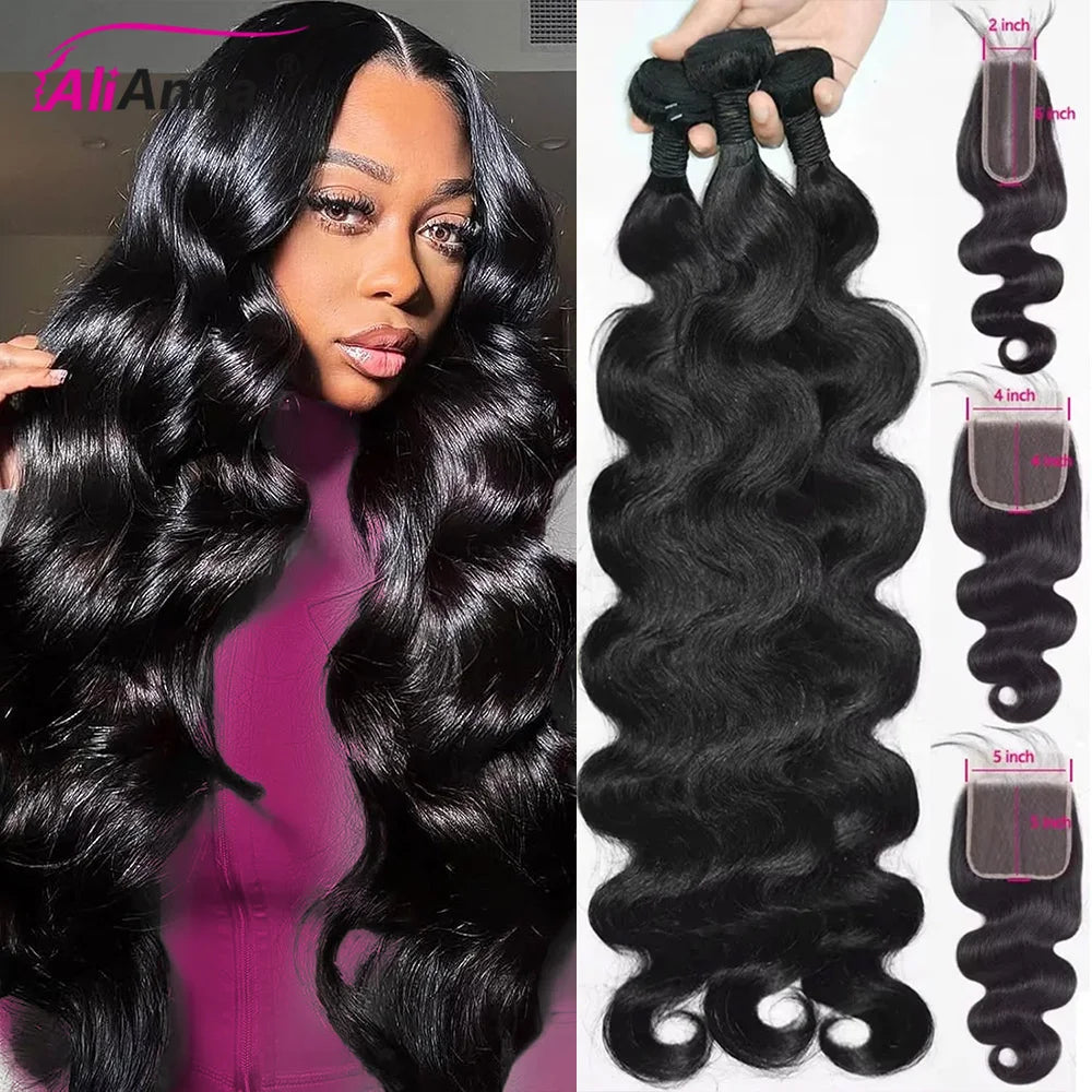 24 26 Inch Human Hair Bundles And Closure Body Wave Bundles With 4x4 Closure Raw Hair Bundles Human Hair 5x5 2x6 HD Lace Closure