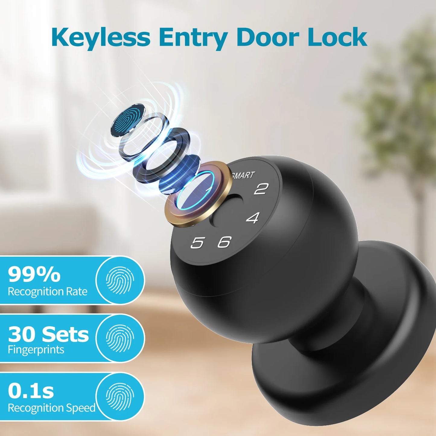 Viladepot Ball-Shaped Smart Lock Fingerprint, App-Controlled, Passcode, and Electronic Touchscreen Keypad Door Lock Smart Handle