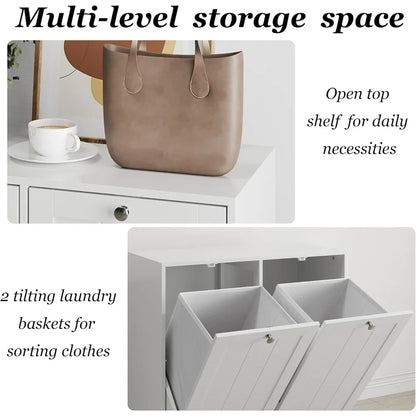 Tilt-Out Double Laundry Hamper Cabinet with 2 Removable Baskets, for Bathroom, Laundry Room