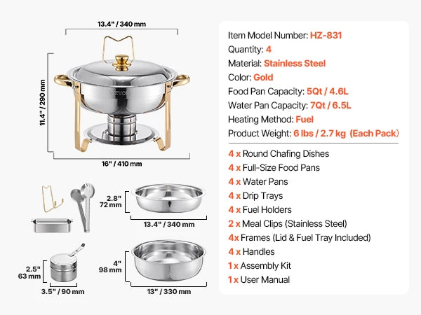 Succebuy 4 Pack Chafing Dish Buffet Set Stainless Chafer