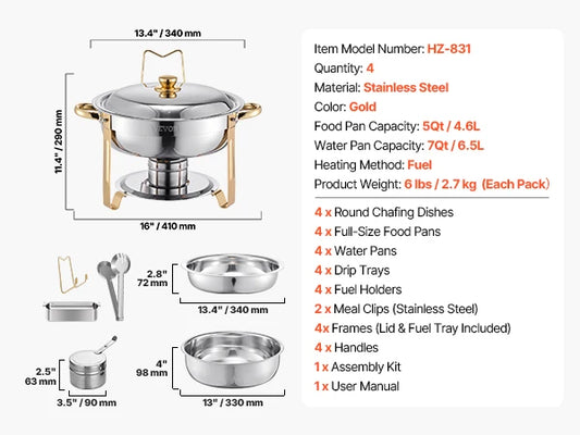 Succebuy 4 Pack Chafing Dish Buffet Set Stainless Chafer