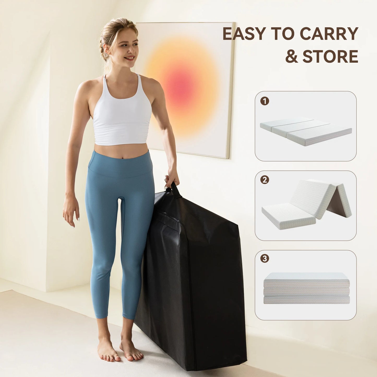 Hcore Portable Tri Fold Memory Foam Mattress With Storage Bag For Floor And Guest Beds