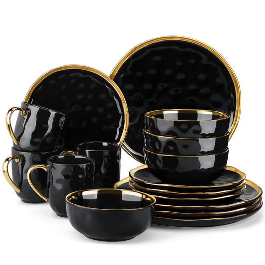 MALACASA Porcelain Dinnerware Set With Gold Trim Tableware