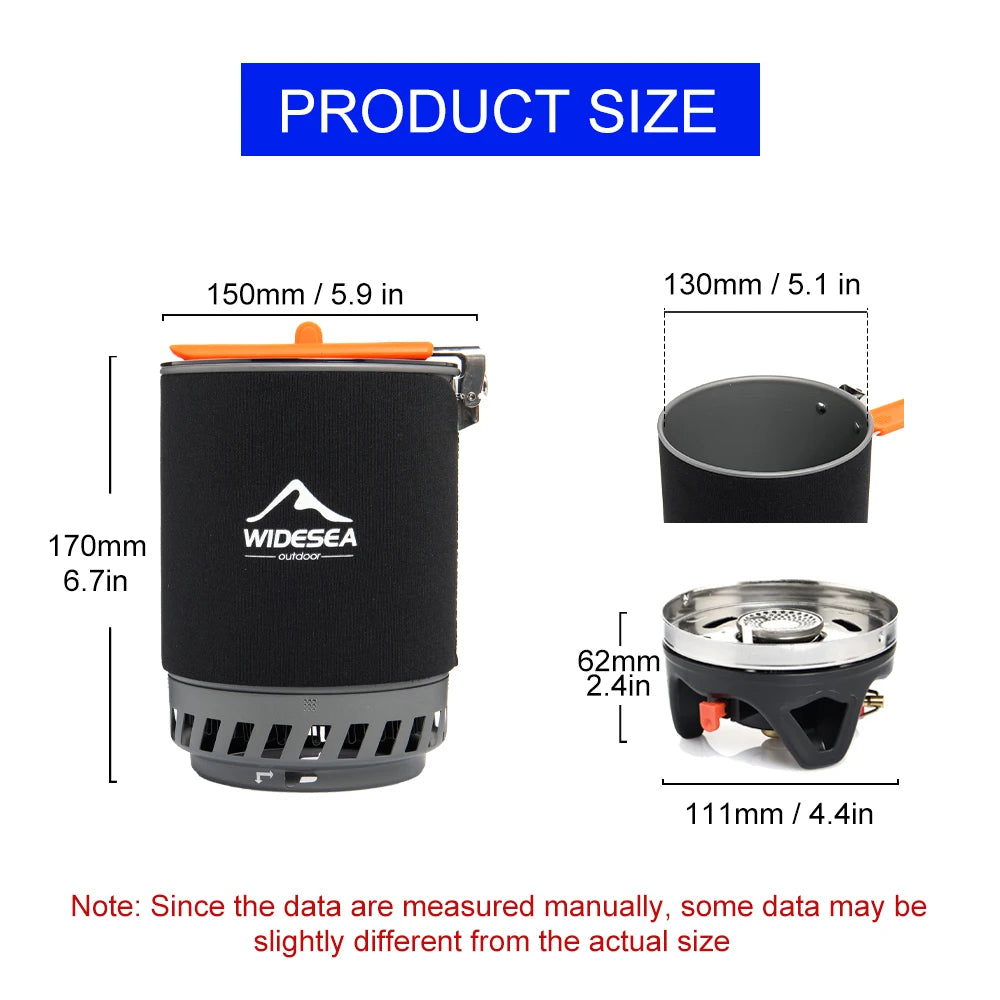 Widesea Camping Cooking System with Heat Exchanger Outdoor Gas Burner Stove Tourist Pot Set Cup Tableware Cookware Tourism Hike