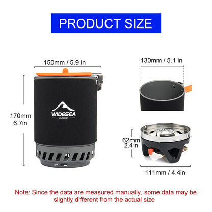 Widesea Camping Cooking System with Heat Exchanger Outdoor Gas Burner Stove Tourist Pot Set Cup Tableware Cookware Tourism Hike