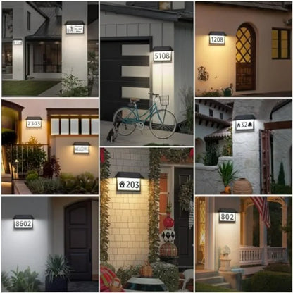 Solar Address Sign, Lighted House Numbers Waterproof, 3-Color Lighting Modes LED Illuminated Address Plaque, Wall Mount Address