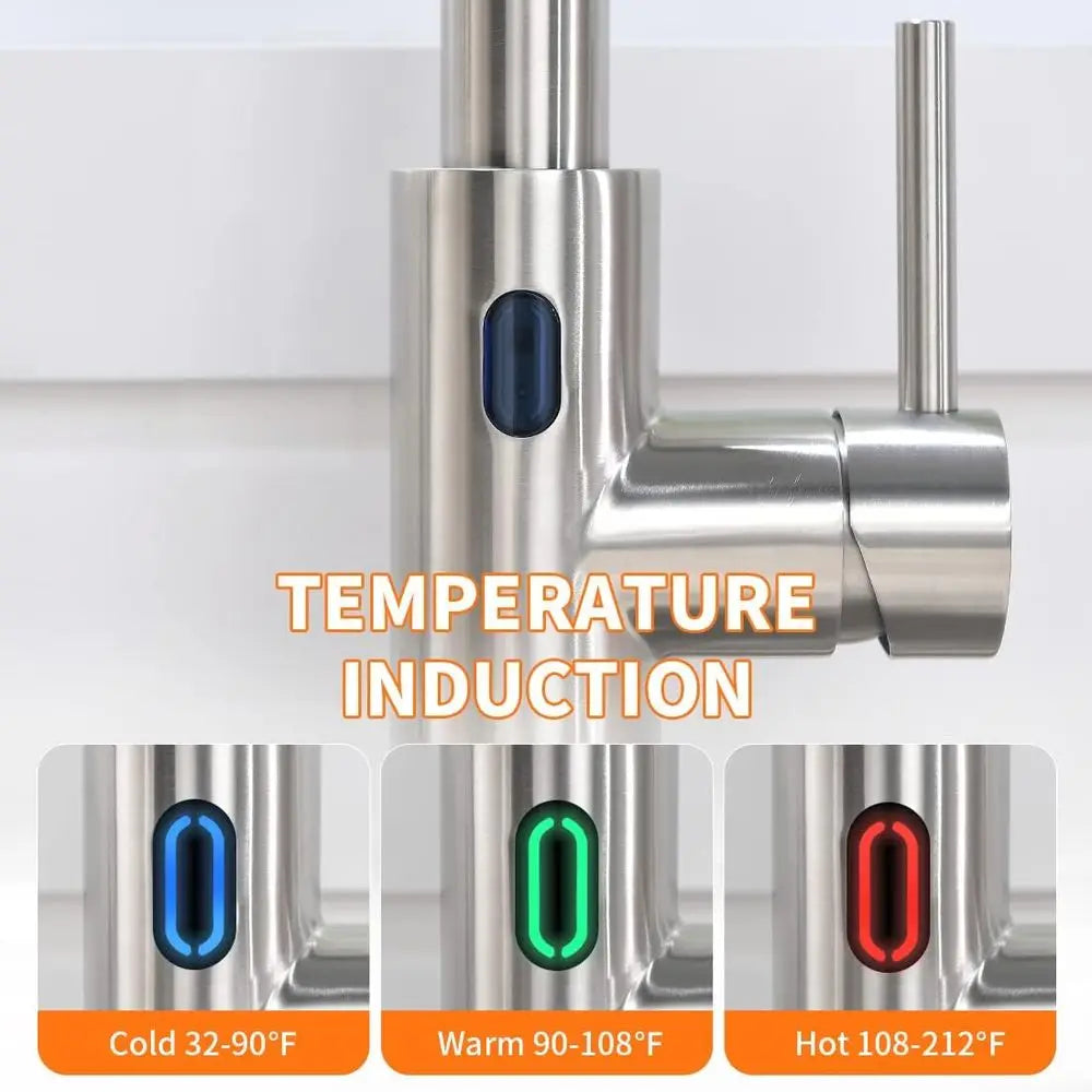Touchless Kitchen Faucet With LED Light Pull Down Sprayer And Motion Sensor