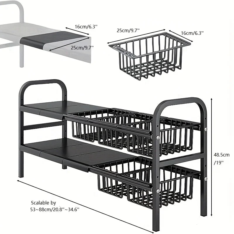 Two Tier Under Sink Organizer Rack For Kitchen And Bathroom