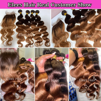 12A Ombre Body Wave Bundles Human Hair With Closure Unprocessed Virgin Hair Brazilian Ombre Colored 3/4 Bundles With Closure