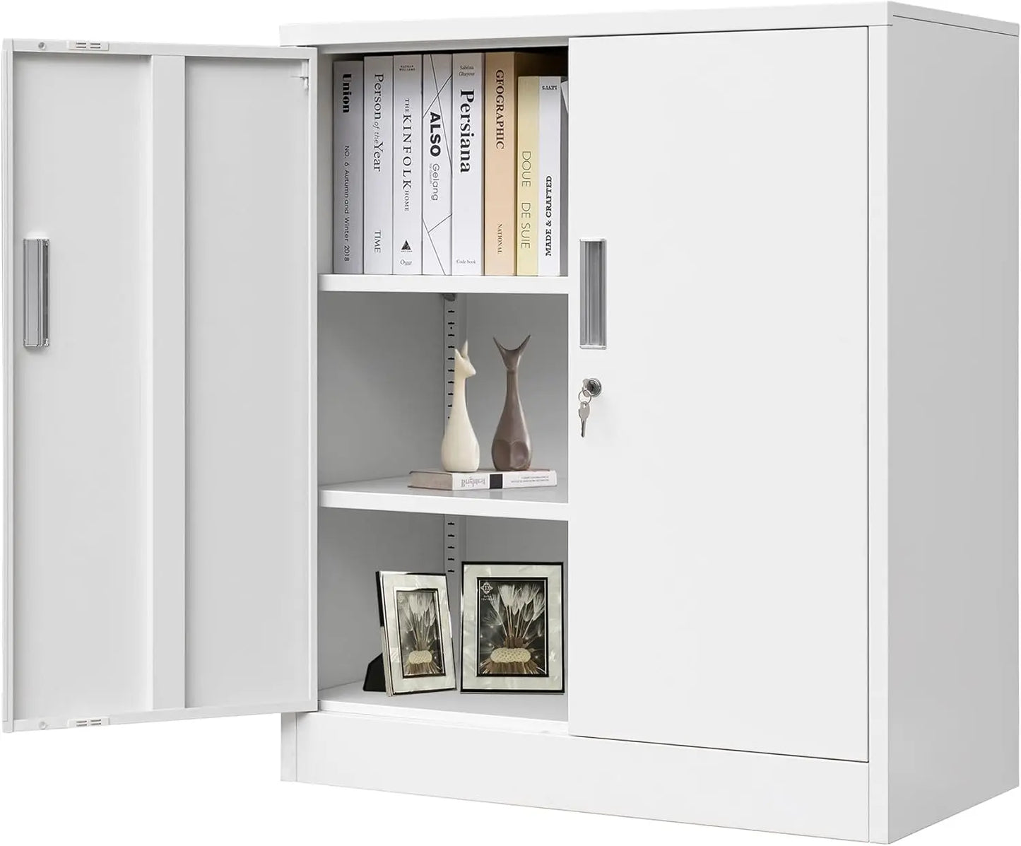 Metal Locking Storage Cabinet With Drawers And Adjustable Shelf