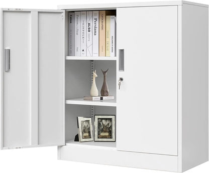 Metal Locking Storage Cabinet With Drawers And Adjustable Shelf