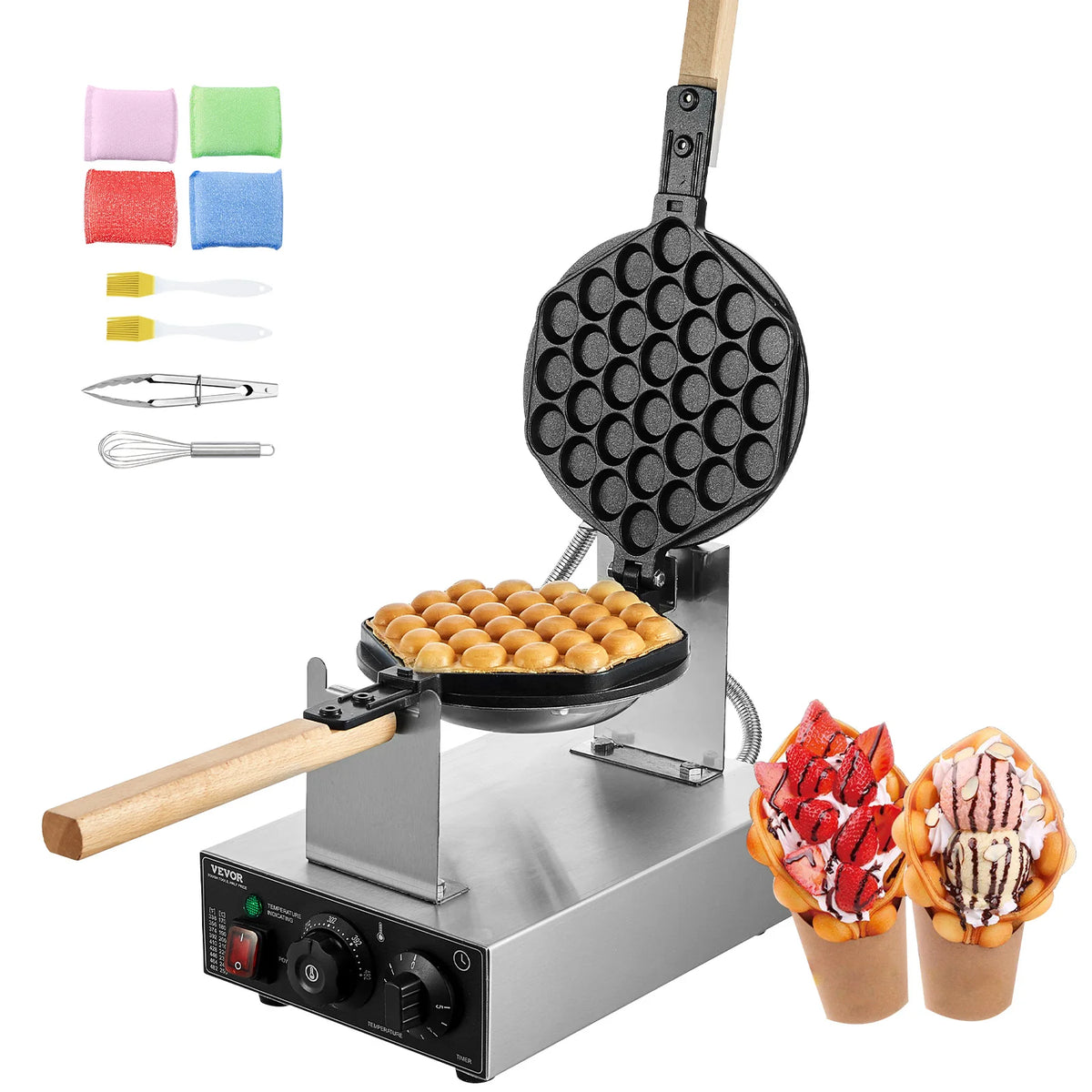SucceBuy Commercial Egg Bubble Waffle Maker With Nonstick Dual Rotating Pans