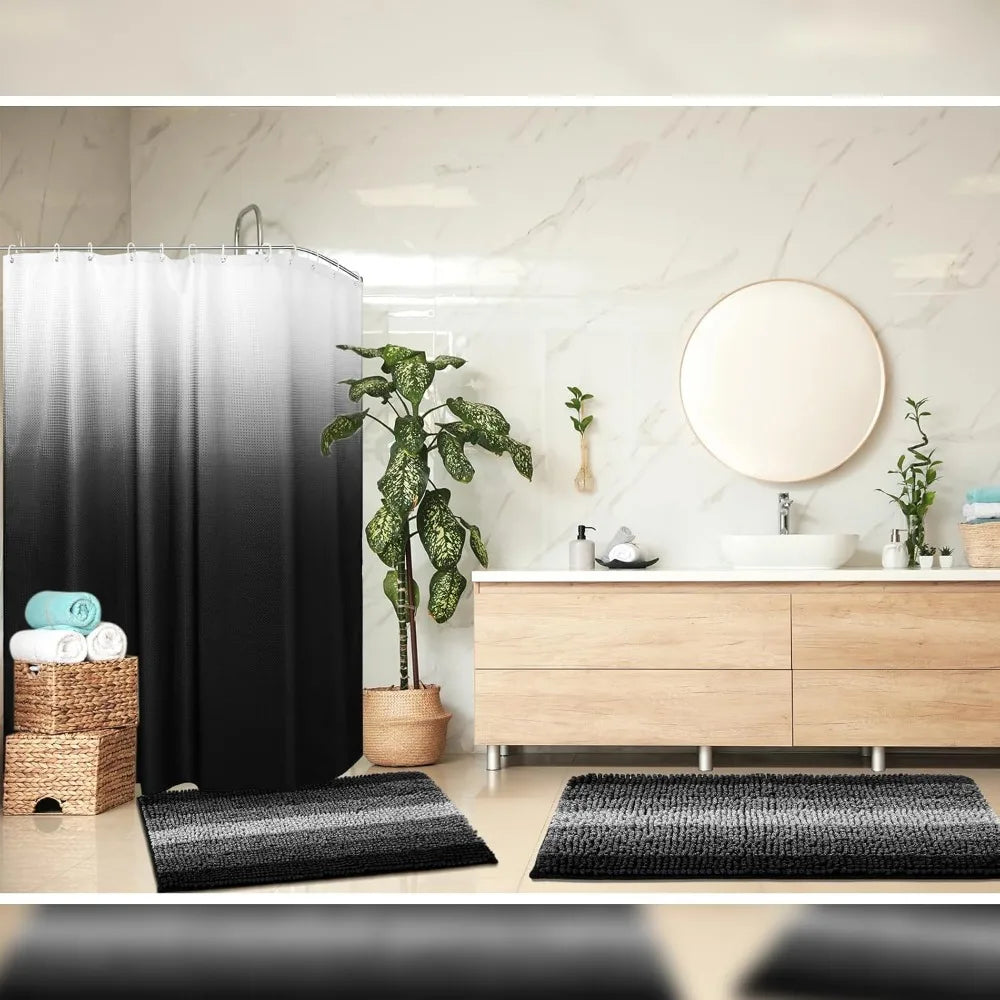 Waterproof Shower Curtain And Rug Set With 12 Hooks For Hotel And Home Bathroom Decor