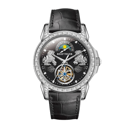 Reef Tiger Men's Automatic Mechanical Watch Leather Band Stainless Steel