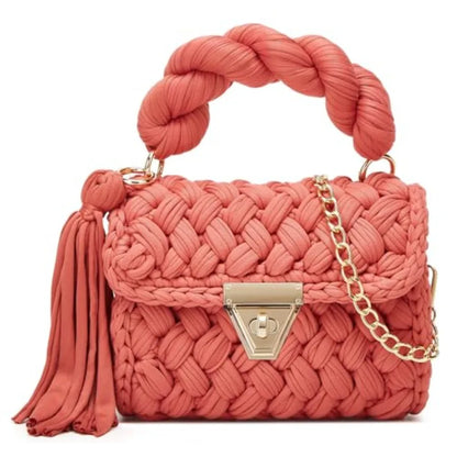 Chunky Yarn Knit Crochet Tote Purse Crossbody Bags for Women - Handwoven Evening Clutch Flap Shoulder Bag