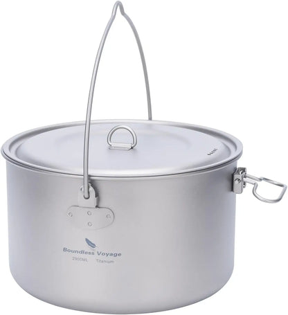 Ultralight Portable Hanging Pot for Outdoor Camping Backpacking Hiking - Camp Kitchen Cookware with Multiple Sizes 1300ML/1950ML