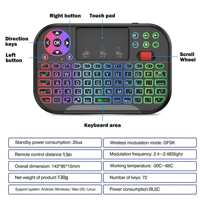 MRSVI Dual Mode Wireless Air Mouse With Touchpad Keyboard