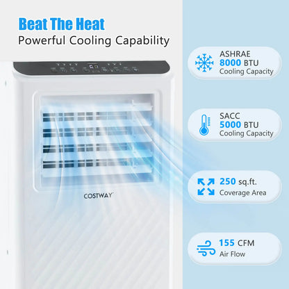 8000 BTU Portable Air Conditioner 3 -in-1 Air Cooler Dehumidifier Fan 24H Timer