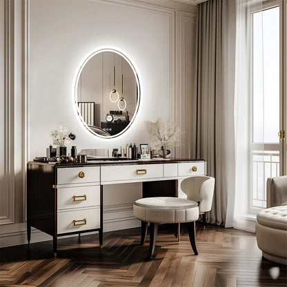 50x70cm Oval LED Illuminated Bathroom Mirror Wall Mounted with Lights And Demister Pad for Makeup And Shaving