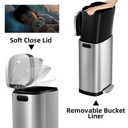 Trash Can With Lid Pedal Soft Close Bin Home Office