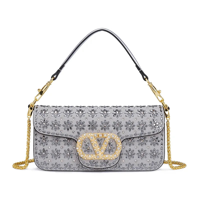 New Trend Crossbody Bag With Crystal Embellishments Chain Strap
