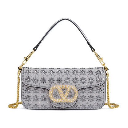 New Trend Crossbody Bag With Crystal Embellishments Chain Strap