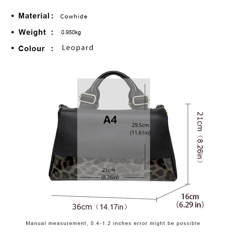 EP.MINGYUANCN Leopard Print Cowhide Tote Bag for Women