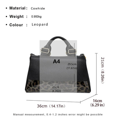 EP.MINGYUANCN Leopard Print Cowhide Tote Bag for Women