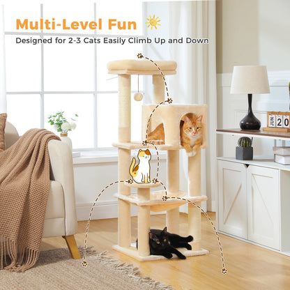 Multi-Level Cat Tree with Sisal Scratching Posts Cozy Condo Big Hammock Plush Cat Tower for Indoor Kitten House Bed Cat Toys