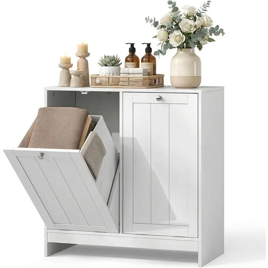 Tilt-Out Double Laundry Hamper Cabinet with 2 Removable Baskets, for Bathroom, Laundry Room