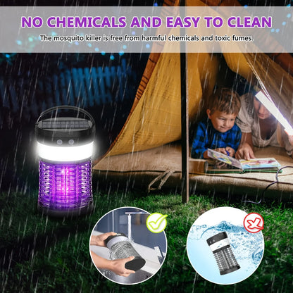 Bug Zapper Electric Solar Mosquito Killer 3000V Rechargeable Insect Fly Trap for Indoor & Outdoor