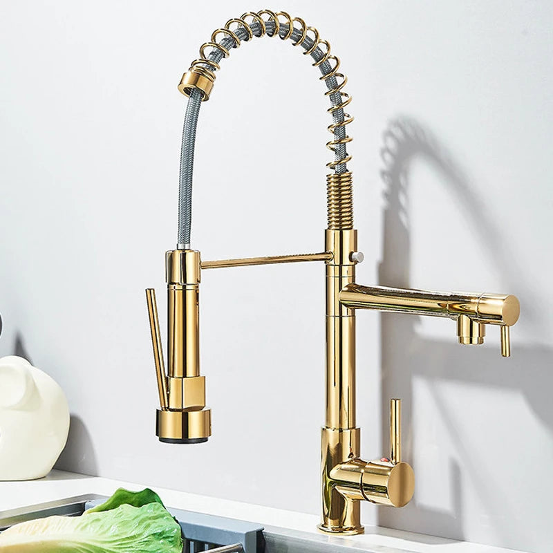 SHBSHAIMY Spring Kitchen Faucet Pull Down Dual Swivel Spout Hot Cold