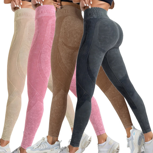 2 Pack Women's High Waisted Sexy Butt Lifting Seamless Solid Color Yoga Leggings Elastic And Breathable Fitness Sports Pants