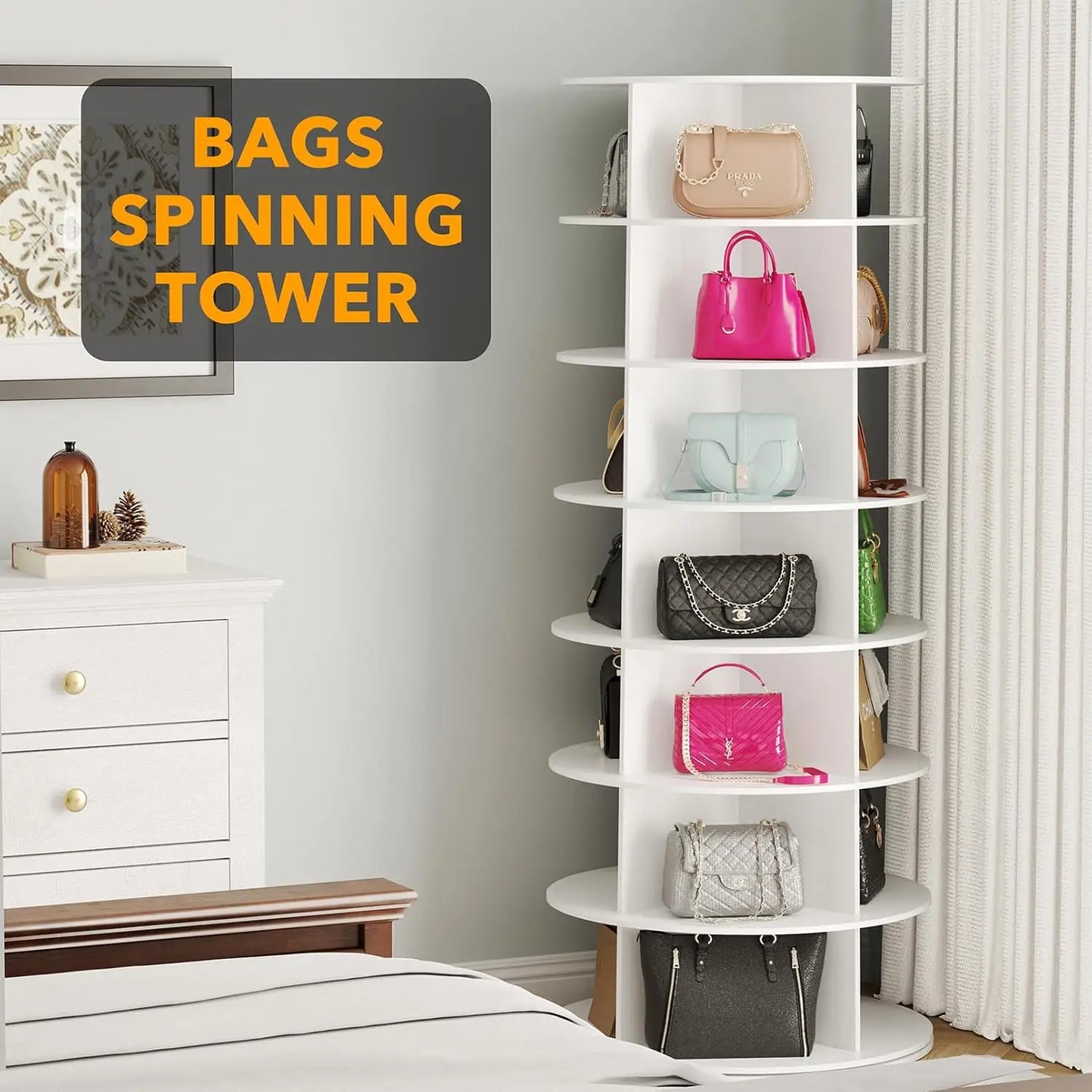7-Tier Rotating Shoe Rack Tower Spinning Carousel for Shoes