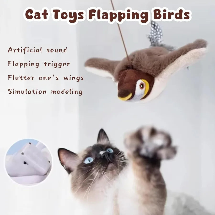 Interactive Chirping Bird Cat Toys with Flapping Wings 2025 New Flying Birds Cats Toy Flying Silation Electric Sparrow Shaking