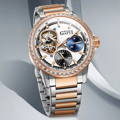 Bonest Gattic Automatic Skeleton Watch Stainless Steel Strap