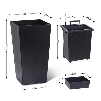 Self Watering Planter Set With Drainage And Water Level Monitor