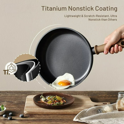 Titanium Nonstick Frying Pan Skillet, 10" Nonstick Fry Pan Without Glass Lid, Induction Compatible, Black