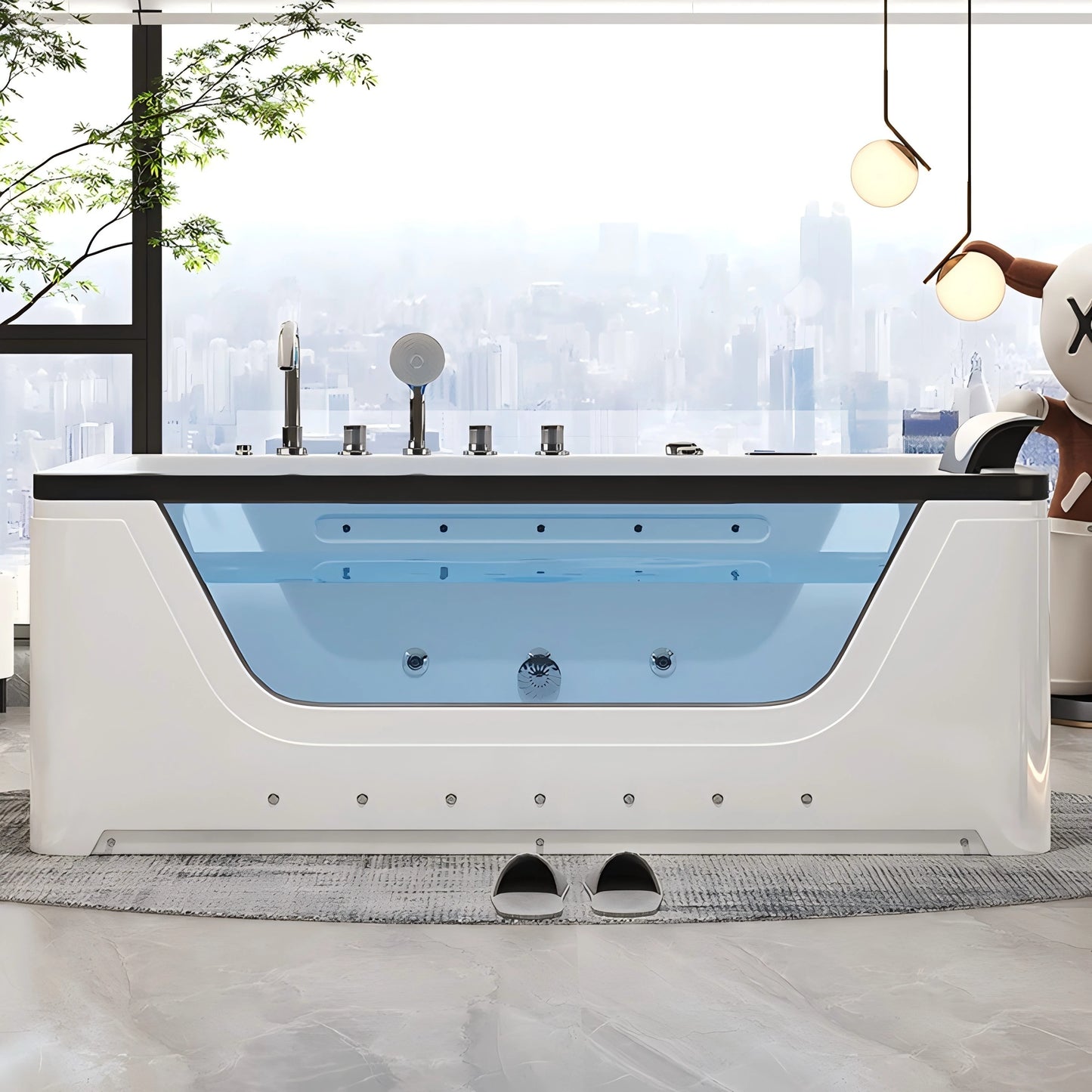 2 Person Acrylic Jacuzzi Hot Tub with Waterfall Whirlpool Massage - Intelligent Heating System, Large Spa Pool for Home Bathroom