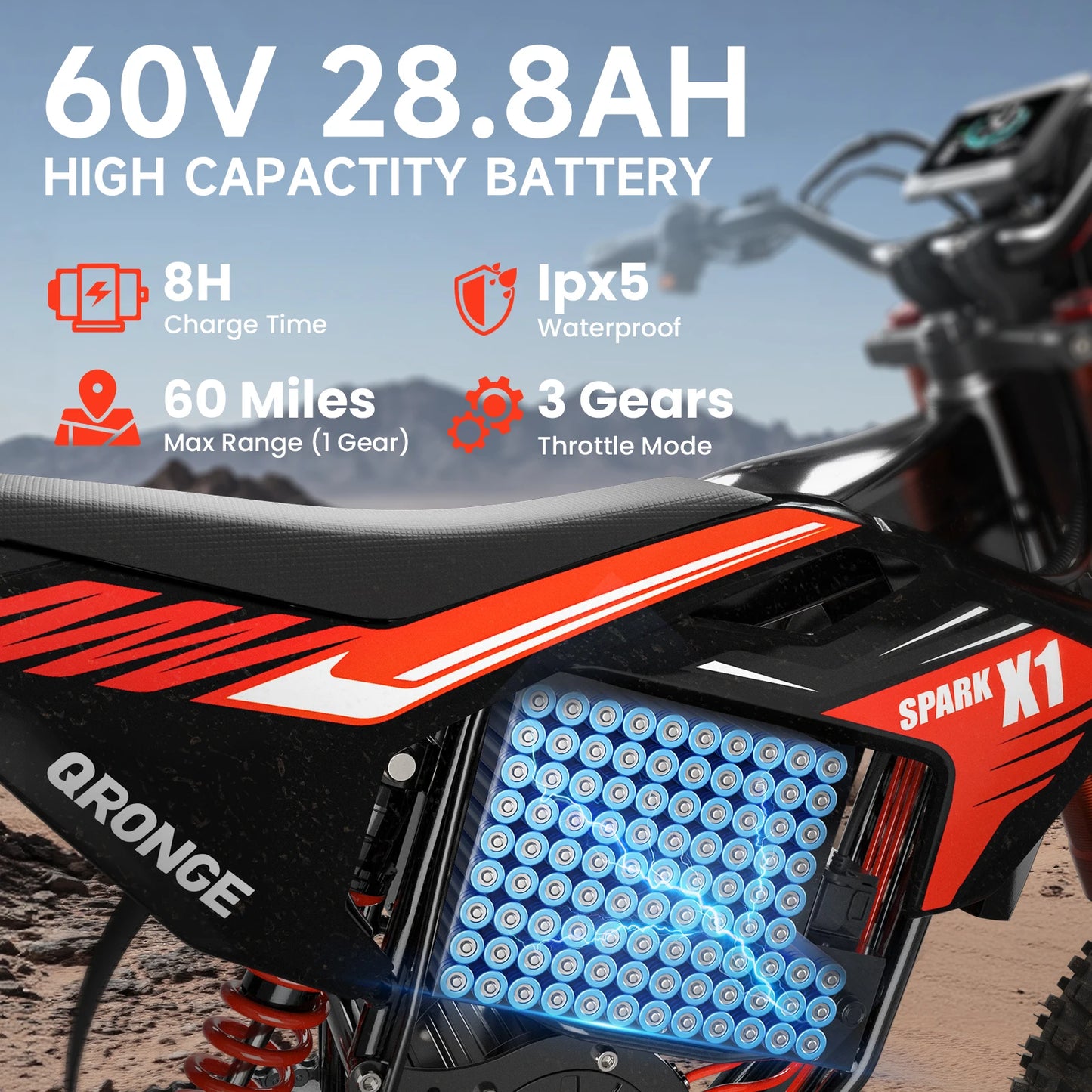 QRONGE X1 Spark Electric Dirt Bike 4500W 60V 28.8Ah